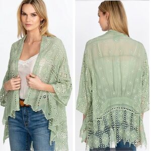 Johnny Was Baez Salacia Kimono sage green open eyelet embroidery size medium